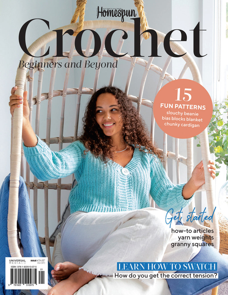 The team at Homespun are excited to present its latest specialist crochet title featuring 14 warm and soft yarn projects you can make for your friends, family, home and wardrobe. This new Beginners and Beyond title gives readers projects to get started on once you have learned the basic technique. There are also informative features inside so you start with the very best foundation. homespun crochet issue 1