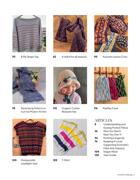 Australian Homespun is the quintessential knitting magazine. Bursting with inspiring and informative projects, these pages are full of projects from beginners to beyond. homespun knitting magazine cover issue 2