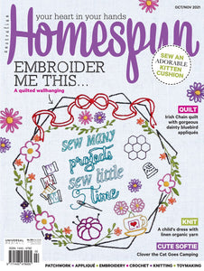Homespun Magazine Issue 204 CoverAustralian Homespun is the quintessential crafter’s magazine. Bursting with inspiring and informative projects, these pages are full of projects from patchwork, appliqué, embroidery and stitchery title.
