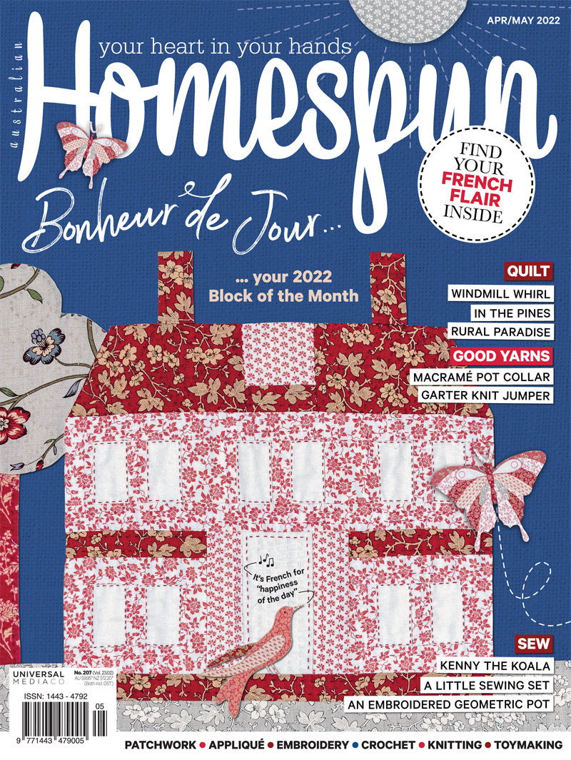 Australian Homespun is the quintessential crafter’s magazine. Bursting with inspiring and informative projects, these pages are full of projects from patchwork, appliqué, embroidery and stitchery title.